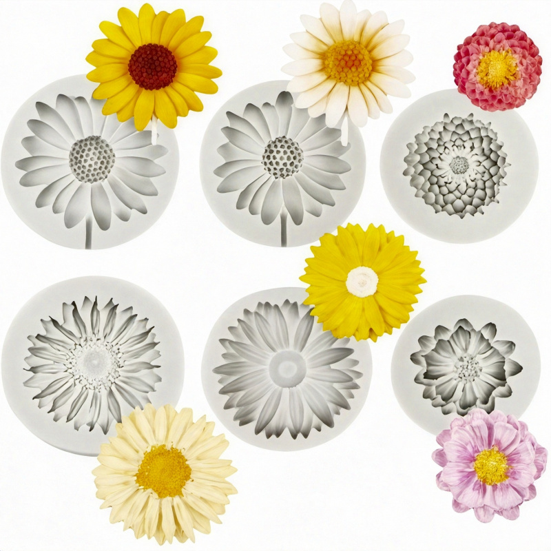 Candle Making Moulds - 6 Pieces，Sunflower Daisy Silicone Mold，3D Flower